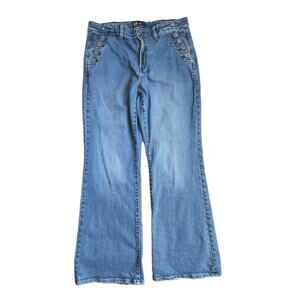 Gap Women's 16/33 R High Rise 70's Flare jeans blue wash button Pocket detail